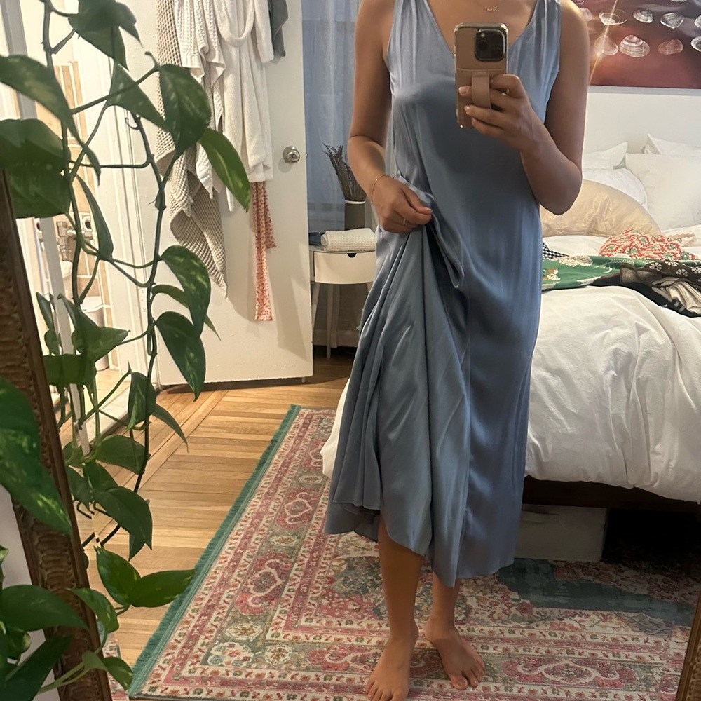 Vince Silk Slip V Neck Dress